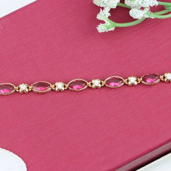 "Elegant Rose Gold Bracelet with Red Marquise & CZ Stone Accents, XPBL0779 - Picture 1 of 12